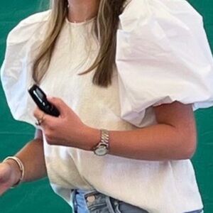 Anthropologie White Puff Sleeve Blouse